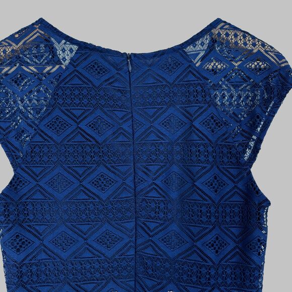 Navy Blue All Over Lace Mini Dress Sz M A-line Whimsigoth Romantic Chic Wedding - Picture 8 of 8